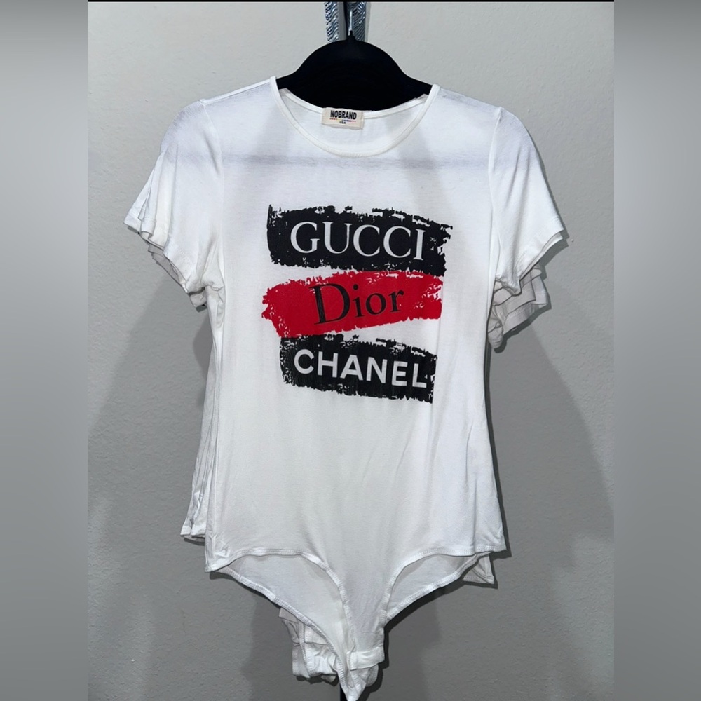 Designer White Bodysuit with Graphic Accents